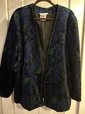 Blazer floral TanJay chaqueta para fumar caprichoso noche aterciopelado 100 % algodón 24 W Foto 1 de 4