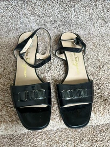 Salvatore Ferragamo Women's Black Patent Leather Sandals. Size 7 3A. - Picture 1 of 13