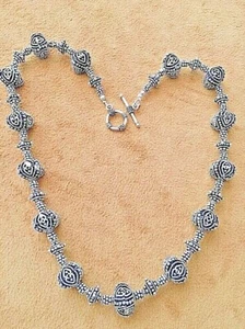 Sterling Silber .925 ~ Handarbeit oxidiert 14 mm Perlen 20" Halskette - Bild 1 von 7