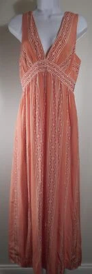 Mangas LAUREN MOFFATT para mujer ANTHROPOLOGIE naranja a rayas seda cuello en V... Foto 1 de 4