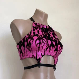 Schminke π₯ Dance wear Fire flames hell & back suspender bra crop top polewear - Picture 1 of 16