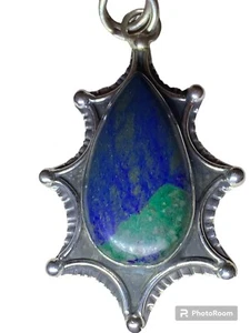 Ciondolo in argento sterling pietra azzurra malachite a goccia in argento a 8 punti stella - Foto 1 di 16