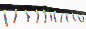 Lámpara de baile con flecos nativos indios multicolor cuentas de vidrio negra satinada cinta - Imagen 1 de 3