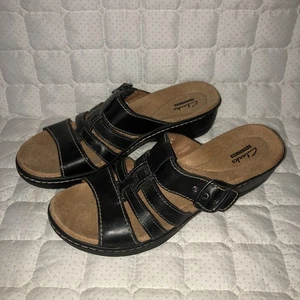 Clarks Black Leather Slides Size 8 Style 60578167 VGC - Picture 1 of 19