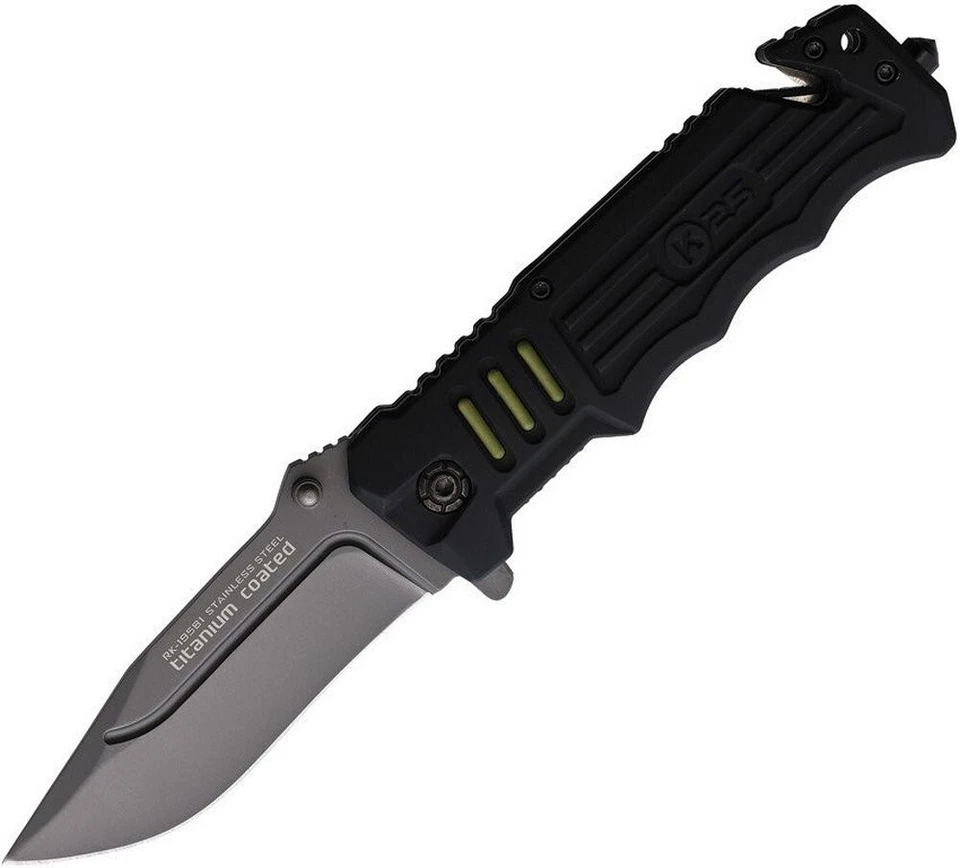 K25 Tactical Folding Knife Stainless Steel Blade Rubber Synthetic Handle 19581 - Imagem 1 de 1
