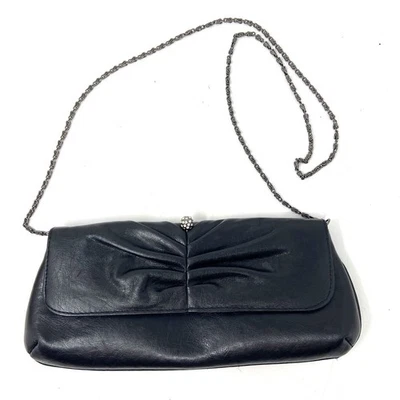 Bolso de noche Jessica McClintock de colección de cuero sintético negro correa de cadena estrás Foto 1 de 4