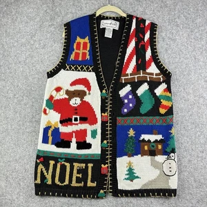 Maglione natalizio vintage Spice Of Life gilet donna M Noel vacanze Babbo Natale orso campane* - Foto 1 di 14