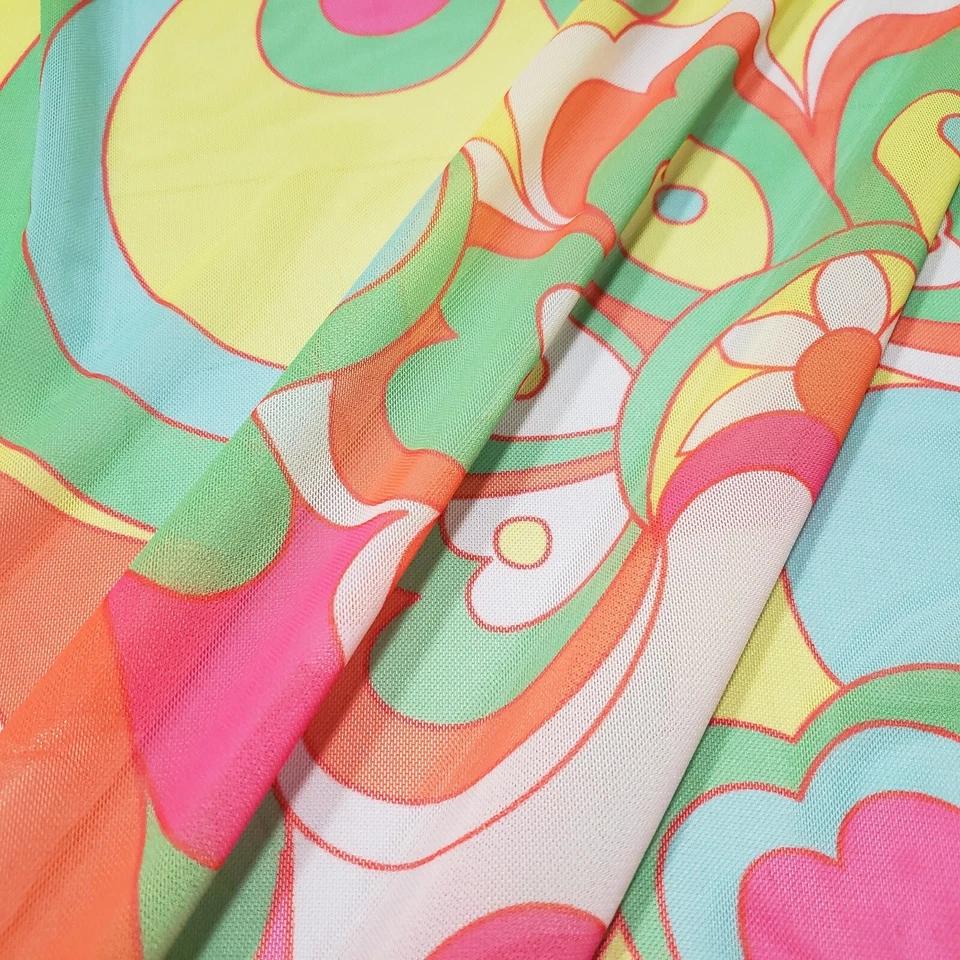 Big Abstract Floral Print Nylon Spandex Power Mesh - Bright Colors - Image 1 of 4