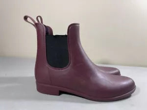 J CREW WOMEN'S BURGUNDY RUBBER PULL ON ANKLE RAIN BOOTS SIZE 8 - Picture 1 of 3