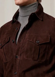 Brand NEW Men's Brown Suede Leather Shirt 100% Pure Lambskin Custom Made Shirt - Picture 1 of 7