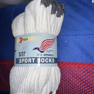 Calcetines deportivos USA Apparels talla 9-11 blancos nuevos paquete de 3 - Imagen 1 de 4