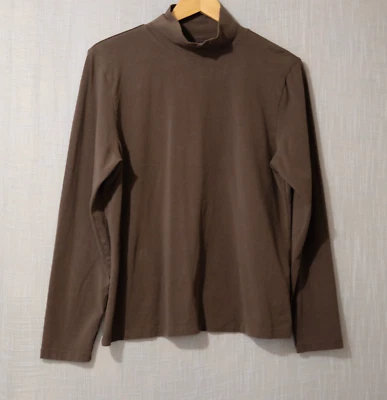 Top Skyr cuello falso algodón pima manga larga elástico marrón para mujer XL #H78-14 Foto 1 de 4