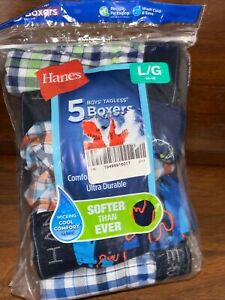 Boy's Hanes Comfort Flex Tagless Boxers Undewear, 5 Pack, Large (14-16)