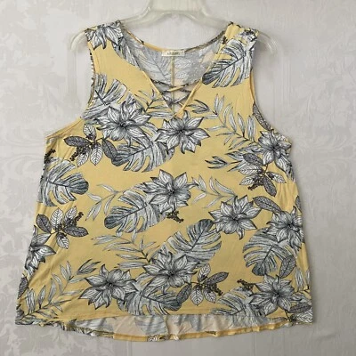 Camiseta sin mangas LA Gypsy amarilla floral cuello en V mujer talla XL pecho 44 largo 27 Foto 1 de 4