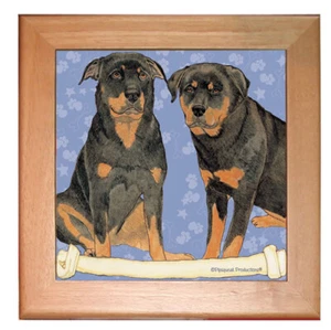 Rottweiler Rottie Dog Kitchen Ceramic Trivet Framed in Pine 8" x 8" - Picture 1 of 1
