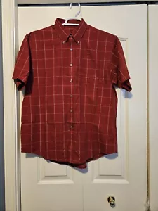 Van Heusen red Plaid short Sleeve Dress Shirt Neck Men's Size 16-16.5 large - Picture 1 of 3