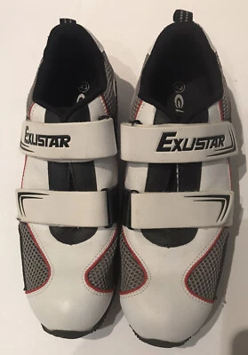 EXUSTAR Sz 9.5/43 Mens White/Grey Cycling Athletic Shoes w/Pedal Connectors Foto 1 de 4