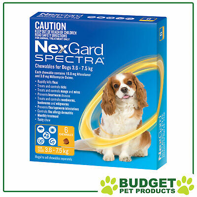 NexGard Spectra Chewables For Dogs Yellow 3.6 -7.5kg 6 Pack • 76.99$