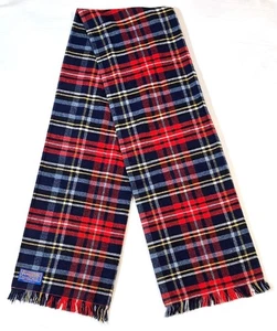 Vintage Pendleton Tartan Plaid Mens Virgin Wool Scarf Fringe Red Blue Yellow USA - Picture 1 of 2