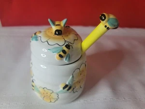 Vintage Honey Holder With Bee And Hive Stir Stick Spreader - Picture 1 of 7
