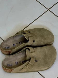 Birkenstock Boston Pantolette flach Größe 38 Grün Normale Weite ungetragen - Imagen 1 de 5