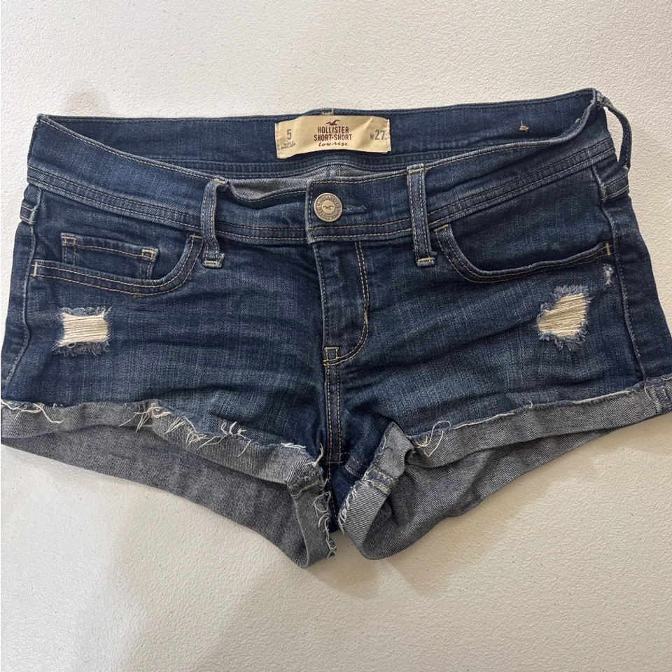 Pantalones Cortos Y2K Hollister Tiro Bajo Talla 5 Denim Lavado Oscuro Foto 1 de 4