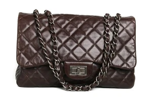 CHANEL AUTHENTIC Washed Lambskin Quilted Jumbo Hybrid 2.55 Reissue Flap Brown - Picture 1 of 11