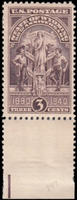 US Stamp #897 - 1940 3¢ Wyoming Statehood, EzGrade™ VG, MNH, OG - Image 1 of 3