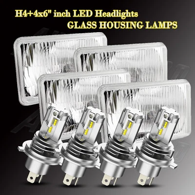 4PCS 4x6" LED Headlights With For Kenworth W900 T400/800 Peterbilt 357 379 - Image 1 of 4