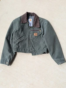 Carhartt Vintage Moss Green Canvas Fleece Lined Detroit Jacket Youth S 6-7 - Picture 1 of 11
