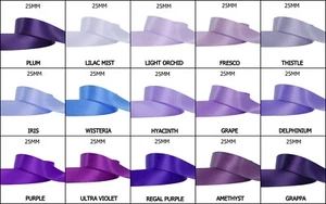 5yds~~25mm Purple Hyacinth Delphinium Double Face Satin Ribbon 13 COLOURS U PICK - Picture 1 of 16