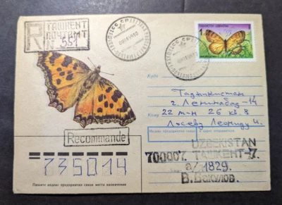 Cubierta registrada Uzbekistán 1995 Tawkeht uso local mariposa caché 2 Foto 1 de 2