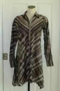 Peruvian Connection asymmetrisches Hemdkleid Viskose Baumwolle braun Geo Art-to-Wear 6 S - Bild 1 von 12