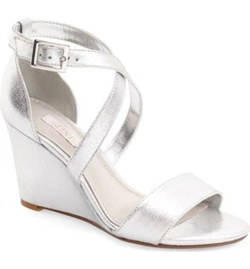NEW Sz. 6 M Glint Mallory Wedge Sandals in Silver Shoes Wedding Sandals - Picture 1 of 12