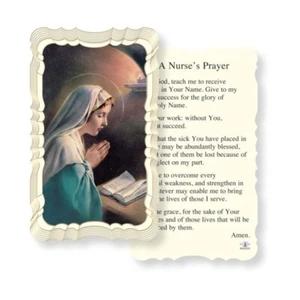 Virgen Mary with A Nurse's Prayer - Scalloped trim - Paperstock Holy Card - Picture 1 of 4