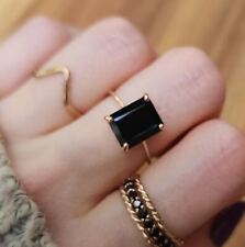 Black Onyx 925 Sterling Silver Gemstone Ring Emerald Cut Stone Ring For Woman