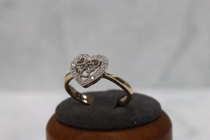 9ct Yellow Gold Diamond Heart Ring - Size N½ - Picture 1 of 6