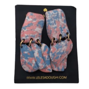 Lele Sadoughi Garden Mosaic Iris Petal Drop Earrings Sunset Blue Howlite Clip-On - Picture 1 of 7