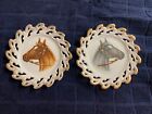 Pair of Hanging Horse Porcelain Plates with Reticulated Gold Edge