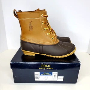 Polo Ralph Lauren Gr. 5 Ewan Duck Leder Gummi Schnürstiefel hellbraun braun - Bild 1 von 15
