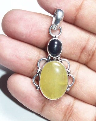 Joyería colgante hecha a mano con piedras preciosas de ónix negro de calcita amarilla tamaño 1,5 pulgadas Foto 1 de 4