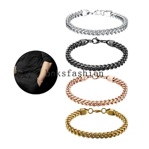 Stainless Steel Franco Chain Bracelet Bangle Chain Link Wristband Mens Jewelry - Picture 1 of 17