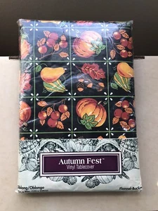 Vintage Autumn Fest Vinyl Tablecloth Black Orange Red Oblong 52 x 90 Brand NEW - Picture 1 of 5
