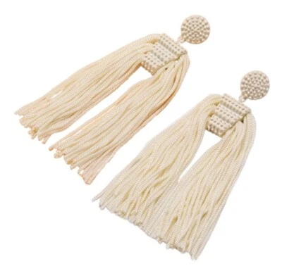 Off White Long Tassel Drop Earrings - Image 1 of 2