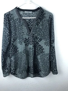 Daniel Rainn Womens Tunic Top SZS Gray Black Animal Print Long Sleeves Pleats B1 - Picture 1 of 5