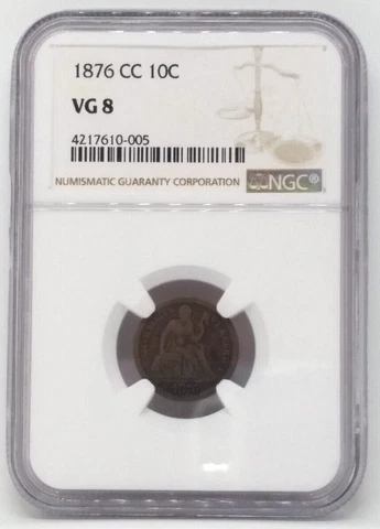 1876-CC Carson City Seated Dime 10c - Graded NGC VG 8 Cover