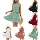 Ladies Casual Loose Short Sundress Halterneck Sleeveless Dress in 5 Colors