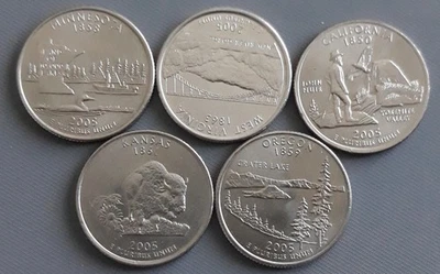 2006 D States–set 5 Coins. Oregon. California. Kansas. West Virginia. Minnesota. - Image 1 of 2