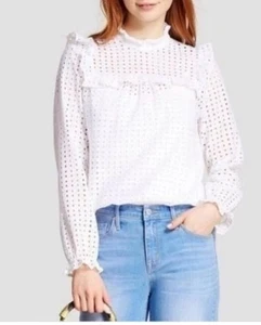 Who What Wear White Eyelet Ruffle Top Size XXL - Picture 1 of 11