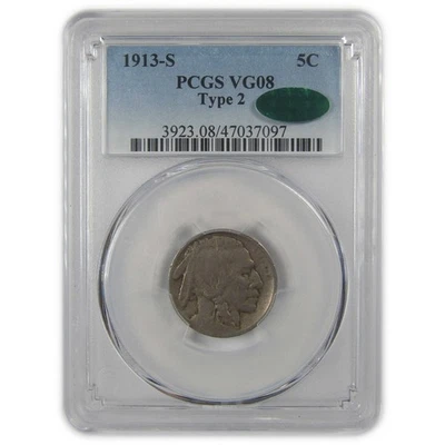 1913 S Type 2 Indian Head Buffalo Nickel VG 8 PCGS CAC SKU:I22432 - Image 1 of 4